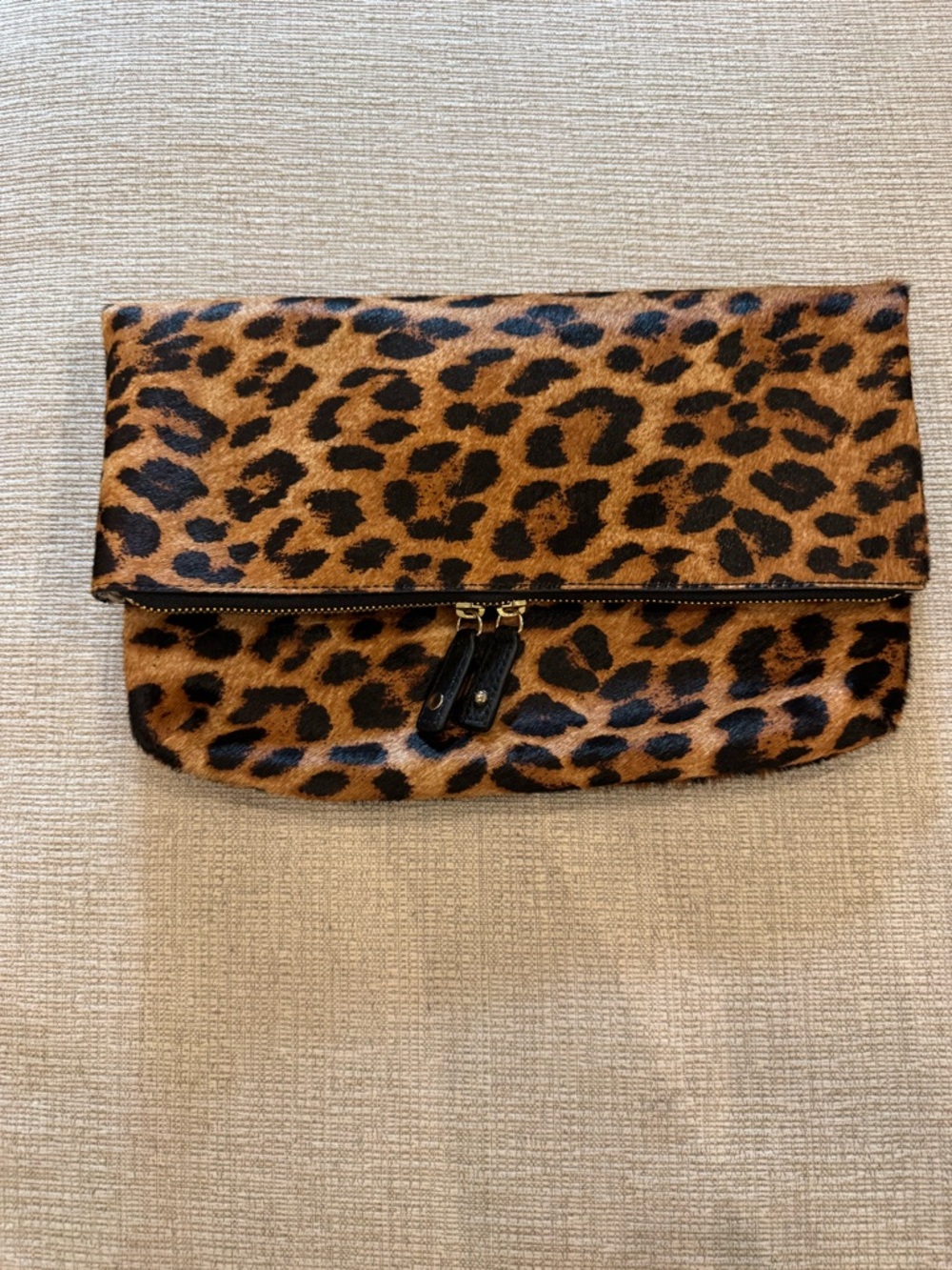 TALBOTS Leopard Print Faux Fur Foldover Clutch